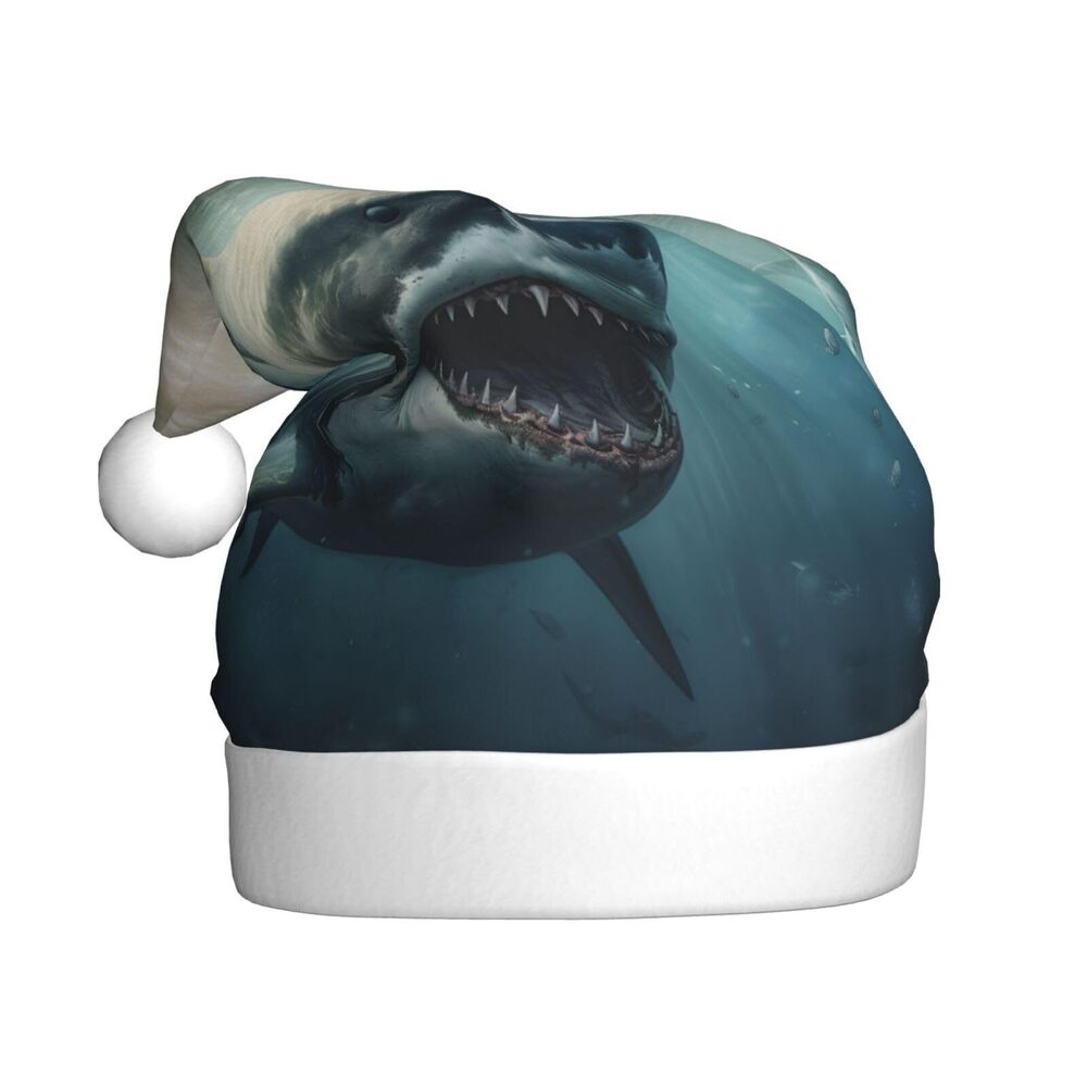 1763 Shark Christmas Hat for Adults, Santa Hats, Holiday Hat for Xmas New
